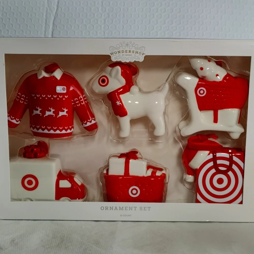 Target Wondershop 6 pc Bullseye Christmas Ornament Set Dog Truck Basket Sweater
